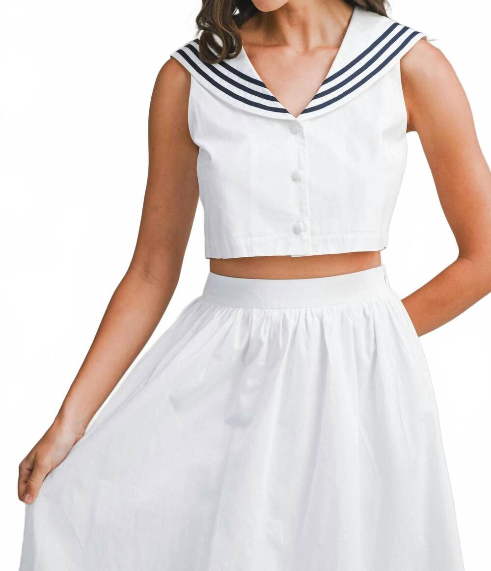 NEW MABLE maren sailor top and midi skirt set in white